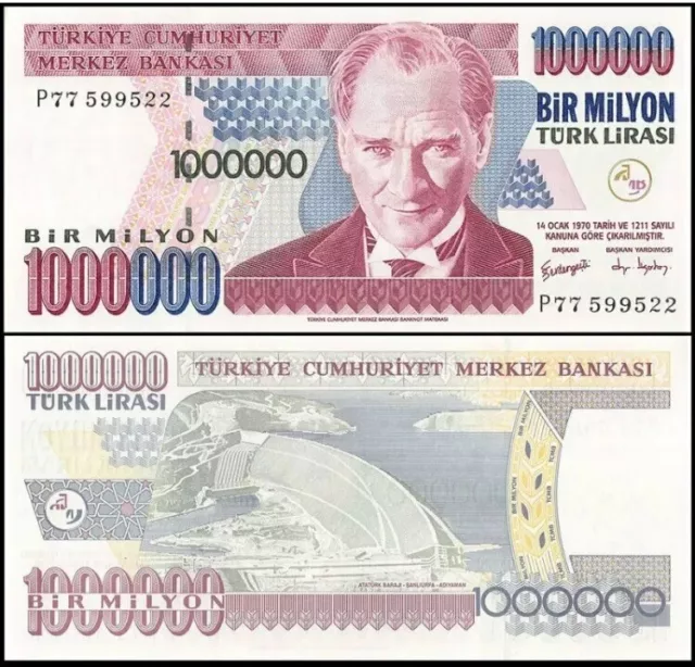Turkey 1 Million ,1000000, 1.000.000 Lira, Turkish Lira, Banknote P-209 UNC