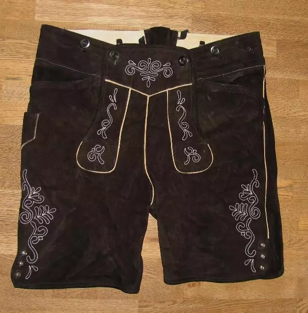 Short " Beckert " Men's Traditional Costume Leather Pants/Costume IN Black