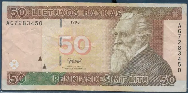 Lithuania 50 Litu P-61 1998 Pre Euro Rare Lithuanian Currency Money Bank Note