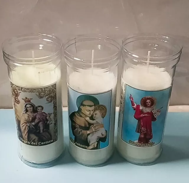 3 Velas Votivas San Pancracio, Virgen Del Carmen Y  San Antonio