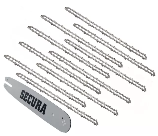 SECURA 10x Sägekette + Schwert 3/8 1,1mm 44 30cm Halbmeißel passend Stihl