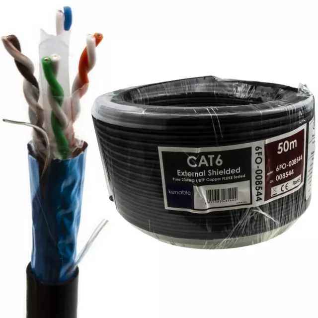 Externe Blindé CAT6 Extérieur Usage Cuivre Câble Ethernet FTP Bobine 50m