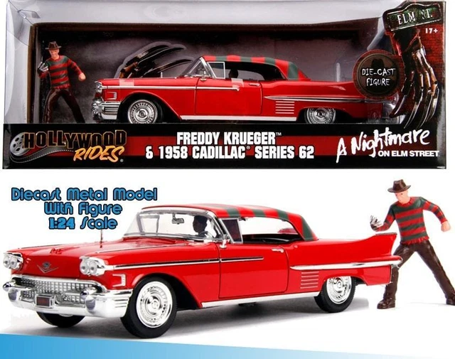 FREDDY KRUEGER e CADILLAC 1958 Modellino in Metallo 22cm 1/24 con Statuina 7 cm