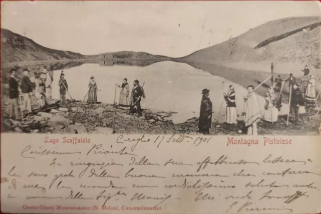 Cartolina Montagna Pistoiese Lago Scaffaiolo animatissima V 1901