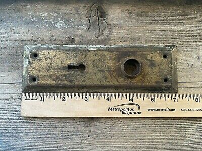 Vtg Chippy Mission Style Rustic Aged Patina Shabby Door Knob Backplate 2