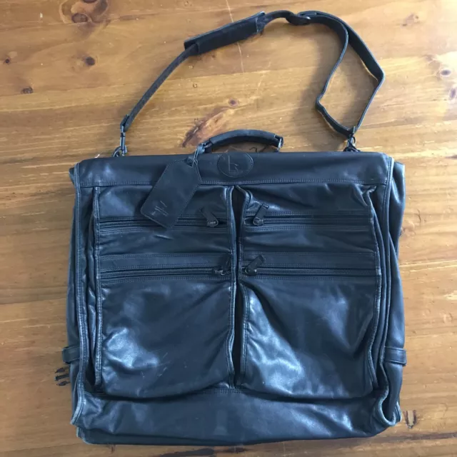 Vintage Qantas First Class Garment Suit Dress Genuine Black Leather Bag