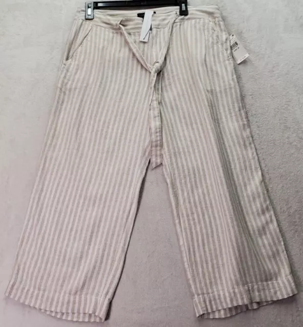 Sanctuary Capri Pants Womens Size 30 Tan Pinstripe Pockets Wide Leg Drawstring