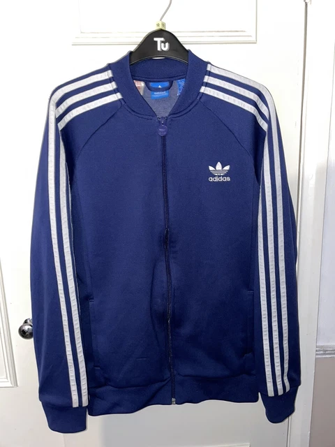 ADIDAS Boys Tracksuit Top Jacket 15-16 Years Blue Polyester - Fit Mens S