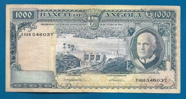 3) PORTUGAL ANGOLA BANKNOTEN 1000 Escudos 10-06-1962  AMERICO TOMAS P-96