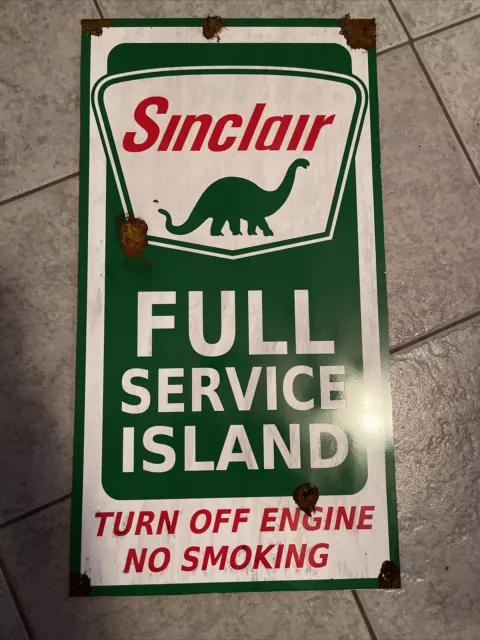 Antique Style Barn Find Look Sinclair Dino Dealer Full Service Oil Gas Pump Sign