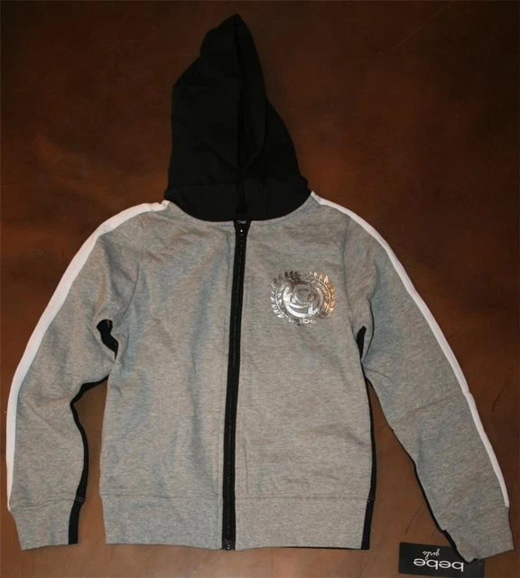 bebe Girls' SPORT Small 7/8 Gray Hoodie Zip Up Jacket NEW Sweatshirt Big Girls