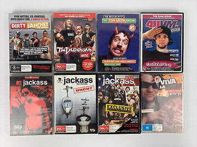 Jackass Dudesons Dirty Sanchez Tom Green Bam Margera DVD Bundle x 8 Mint Discs