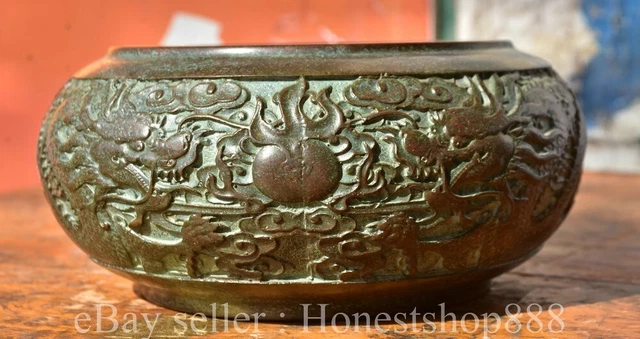 7.4" Ming Xuande Chinese Pure Bronze Dynasty Dragon censer incense burner