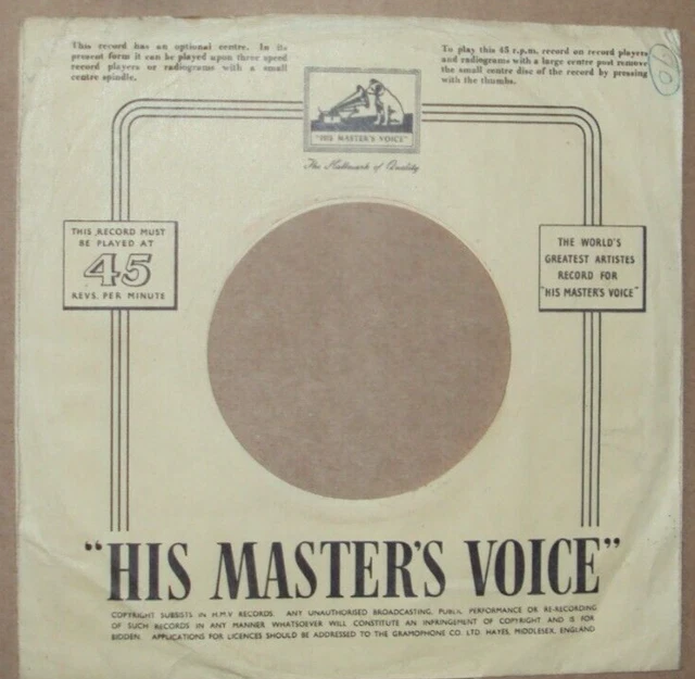 "H.M.V","Company Sleeve","Original","45rpm","7inch","Record","Vintage",,} )));0>