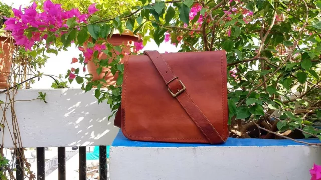 Hecho a Mano Grande Bandolera Vintage Cuero Hombre Bolsa para Portátil Marrón