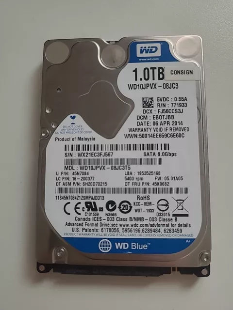 Western Digital Blue 1TB Interne Festplatte 5400RPM (WD10JPVX) HDD