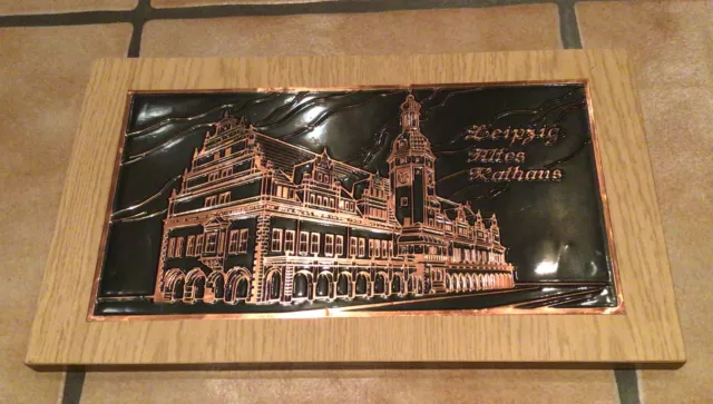 Kupfer Bild Wandbild Relieff 23 x 39 cm auf Holz, Leipzig Altes Rathaus