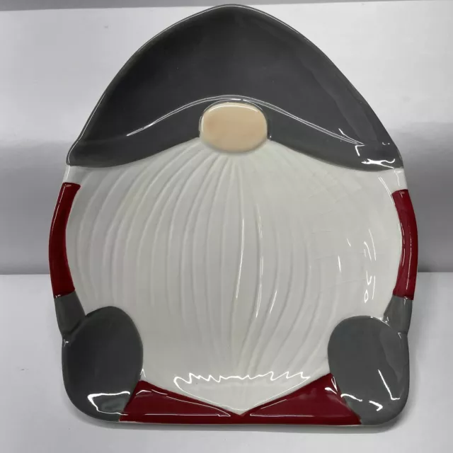 Pottery Barn Serving Plate 8.5" x 7.5" Christmas Gnome Shaped Ceramic