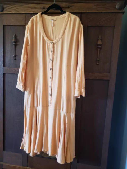 Free People midi shirt-dress SOFT Mathilda SzS drop waist linen  peach Dress GUC