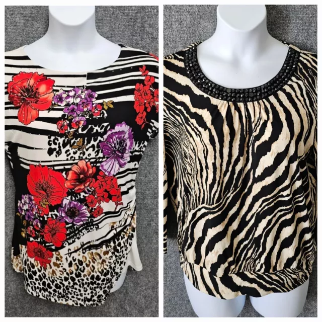 Bundle Lot Of 2 Women's JM Collection Size M  Print Short Sleeve Top Stretch