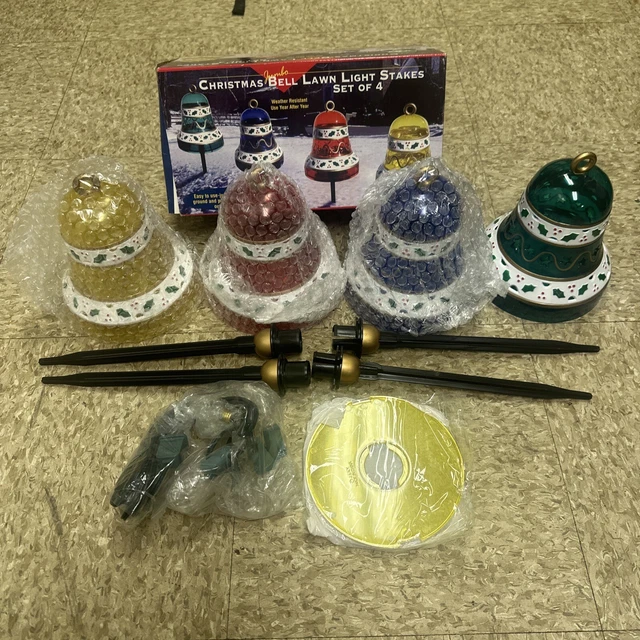 Christmas Bells Plastic Pathway Lights Yard Vintage Set Of 4