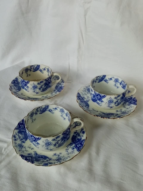 3 Tasses Et Soucoupes Anciennes En Porcelaine Anglaise Marque Chapman N°249243 2