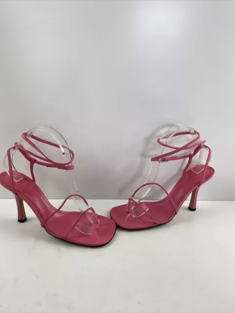 Bottega Veneta Pink Leather Open Toe Ankle Strap High Heel Sandals Size 38.5