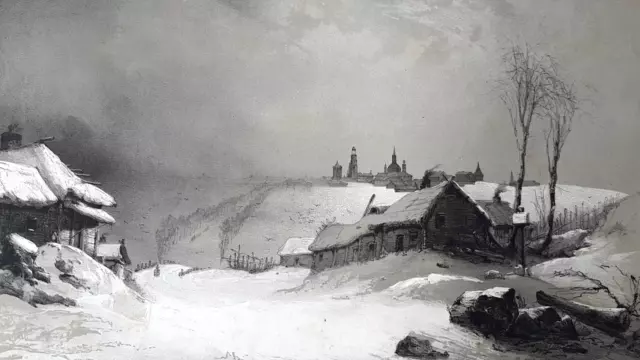 lithographie  originale paysage, "vue du couvent de Kolotskoï", russie, XIXème 3