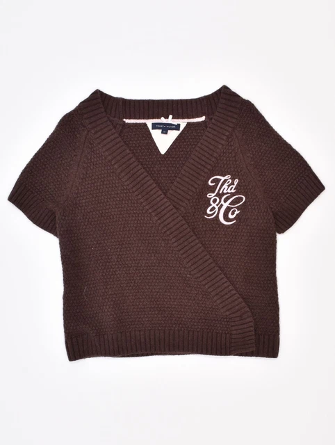 Maglione cardigan TOMMY HILFIGER ragazza maniche corte 13-14 anni marrone nuovo con etichetta 38