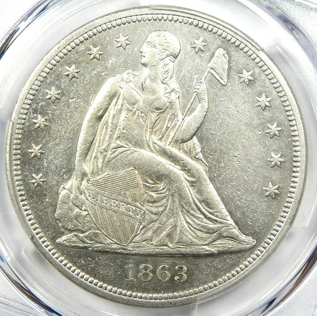 1863 Seated Liberty Silver Dollar $1 - PCGS AU Details - Rare Civil War Coin!