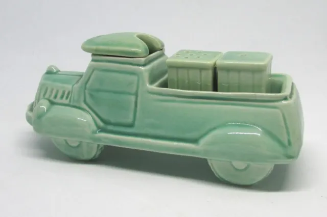 Vintage Art Deco Style Green Colour Truck Ute Cruet Salt & Pepper Set