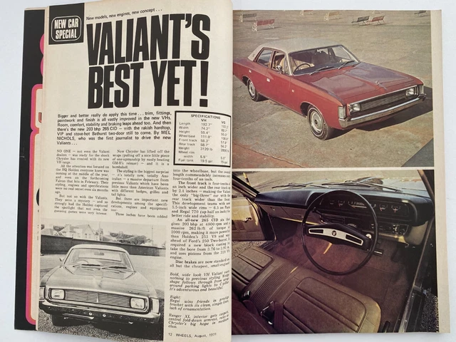 AUG 71 VALIANT VH Holden HQ Triumph Stag V8 Fairlane V8 Nissan GX ...