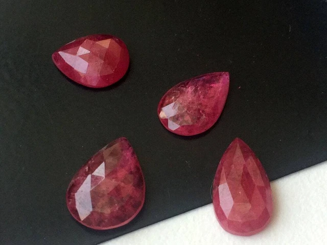 Rubin Glas Gefüllt Cabochons, Facettiert Birne Rubin Flache Rückseite Cabochons 3