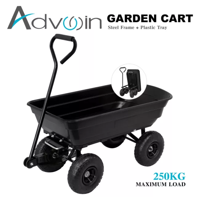 Garden Dump Cart 250kg Hand Truck Transport Wagon With 4 Inflatable Wheels Black