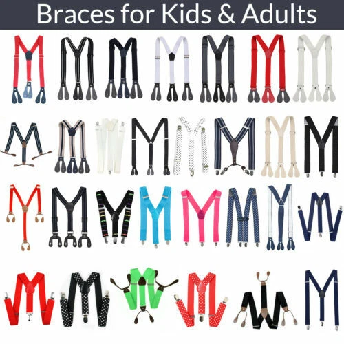 Uomo Elasticizzato Resistente con Clip Pantaloni Bretelle Regolabili Bambini