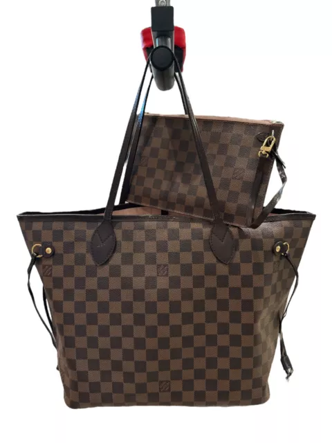 Louis Vuitton Neverfull MM Damier Ebene Tote Shopping Bag +Zipper Pouch Wristlet