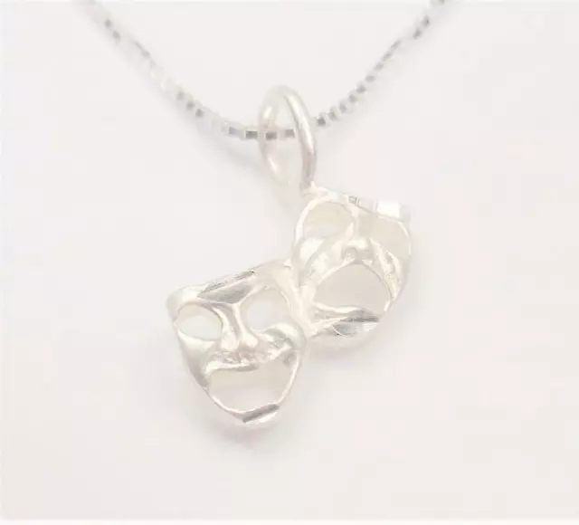 Sterling Silver Comedy And Tragedy Frosted Theater Drama Masks Pendant Necklace