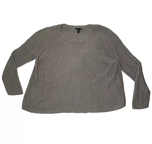 Eileen Fisher Womens Gray Cotton Tencel Knit Pullover Top Sweater Size M