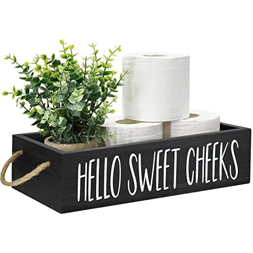 Caja de decoración de baño 2 lados divertido soporte de papel higiénico caja tanque de madera sobre lona...