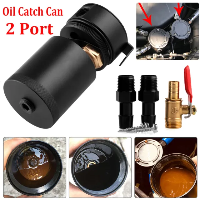 Universal 2 Port Compact Oil Catch Can Tank Reservoir Baffled Air-Oil Separator