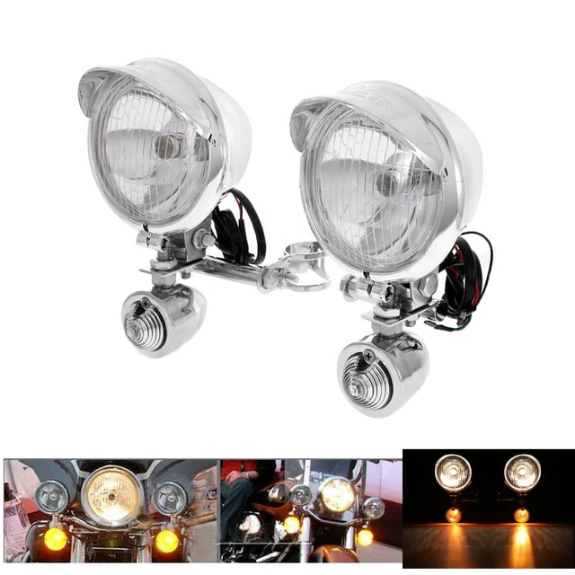 Chrome Turn Signal Driving Passing Spot Fog light Bar For Touring Chopper Custom