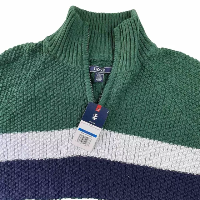 NWT Izod Sweater Boys SZ XL(18-20) Green Striped 1/4 Zip Long Sleeve Lightweight