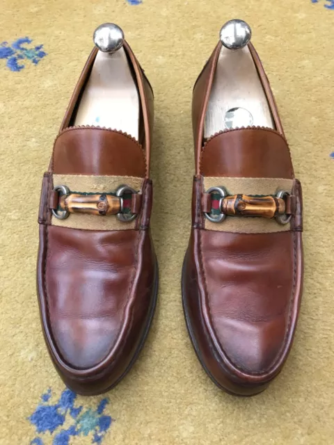 Scarpe Gucci mocassini in pelle bambù ragnatela cavallo UK 7,5 US 8 EU 41,5 da uomo marroni