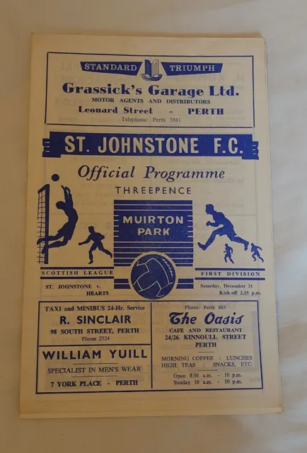 St Johnstone v Hearts - 31/12/1960 - FOOTBALL PROGRAMME - League - Free P&P