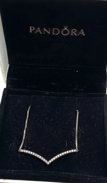 Genuine Pandora Silver S925 Ale Sparkle Wishbone Necklace With Box PH2917