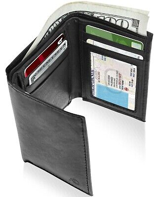 Genuine Leather Slim Trifold Wallet For Men With ID Window RFID Blocking