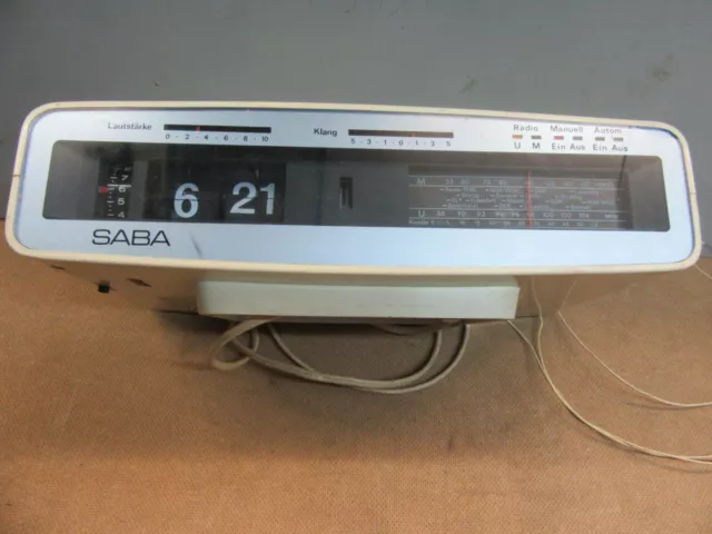 Saba Radio Clock automatic weiß Klappzahlenwecker mit Ohrhörer