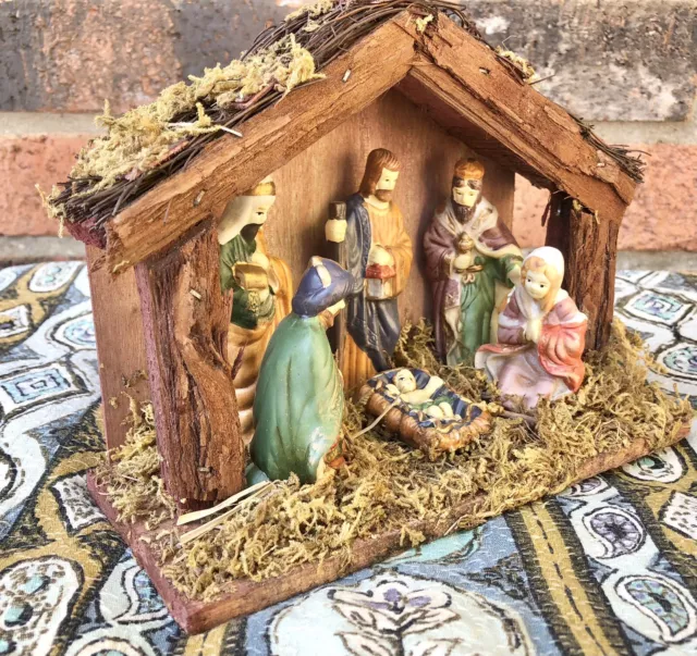 Vintage Biancaneve Collezione Presepe Legno Ceramica Legno Figure Fisse Natale