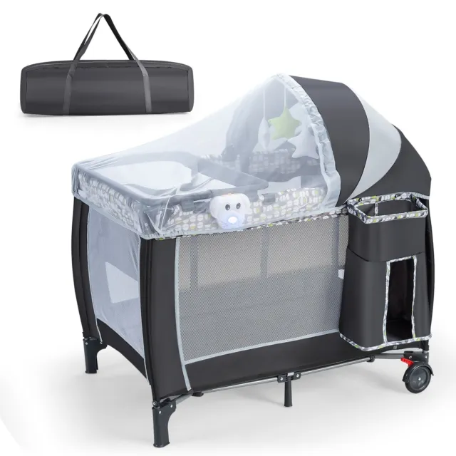 3-in-1 Folding Baby Bassinet Nursery Center Portable Travel Cot Changing Station