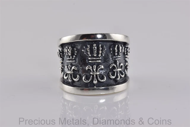 Gothic Fleur De Lis Band Ring - 925 Sterling Silver Wide Band Ring For Men, No Gemstone, Heavy Solid Silver - View #12